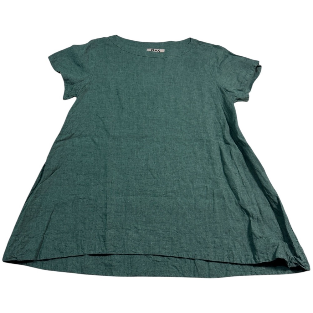 FLAX Linen Tunic‎ Top Green Short Sleeve A-Line Swing Women's Small
